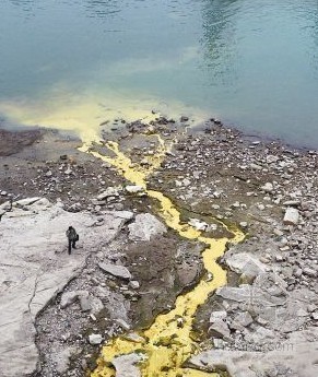取水口资料下载-黄色污水被排入水厂取水口附近