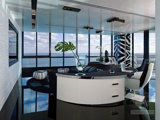 现代风格海景度假高层资料下载-迈阿密豪华黑色调高层海景公寓设计