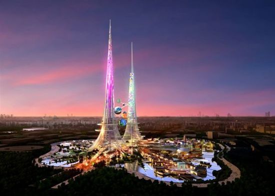 迪拜塔结构设计资料下载-中国拟建凤凰双塔意超世界第一高塔迪拜塔