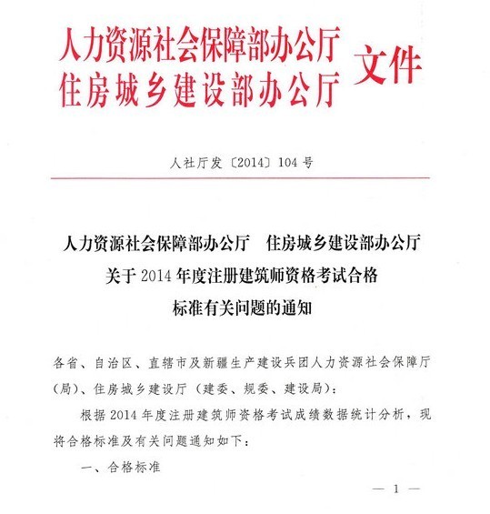 建筑师考试资格资料下载-2014注册建筑师资格考试合格标准