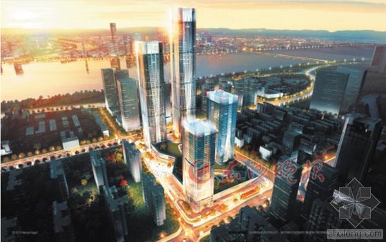 金融中心建筑案例资料下载-328米滨江国际金融中心开工 两栋超高层建筑交相辉映