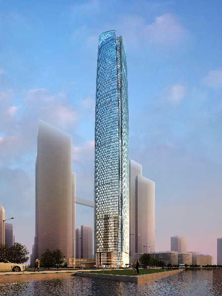 “华中第一高楼”武汉中心16日正式封顶  BIM助力现场施工-建成后的武汉中心大厦效果图