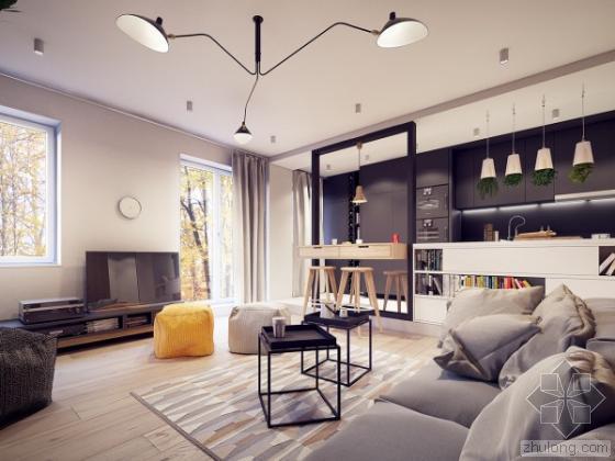 开放式客厅厨房资料下载-小创意点亮空间！波兰开放式现代风公寓