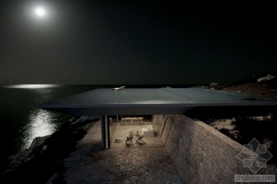 用一个屋顶无边水池 造出爱琴海上的“海市蜃楼”-屋顶下方是宽阔的开放空间