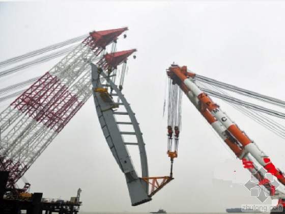 港珠澳大桥钢塔吊装资料下载-3000吨!港珠澳大桥“海豚”造型钢塔空中竖转吊装