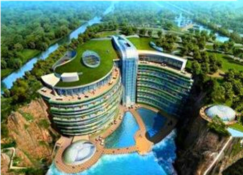 水下景观房资料下载-上海6亿“深坑酒店”明年建成 地下17层水下两层