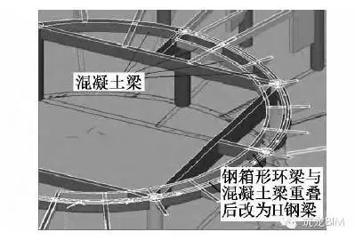 BIM在宁波·中国港口博物馆建筑图纸深化阶段的应用-图9 混凝土局部环梁跨间设置钢结构环梁