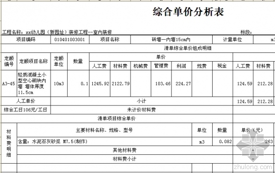 [广州]幼儿园室内外建筑装饰工程预算书(含施工图纸)-综合单价分析表