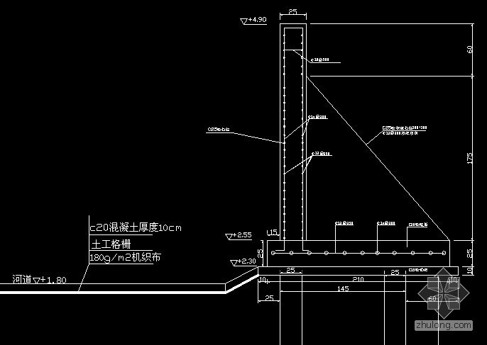 木桩su模型资料下载-河道两侧的混凝土挡土墙底板下木桩施工