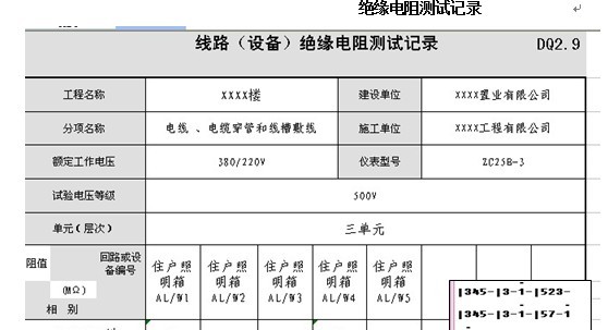 绝缘电阻测试记录填写资料下载-[分享]绝缘电阻测试记录怎么填写？