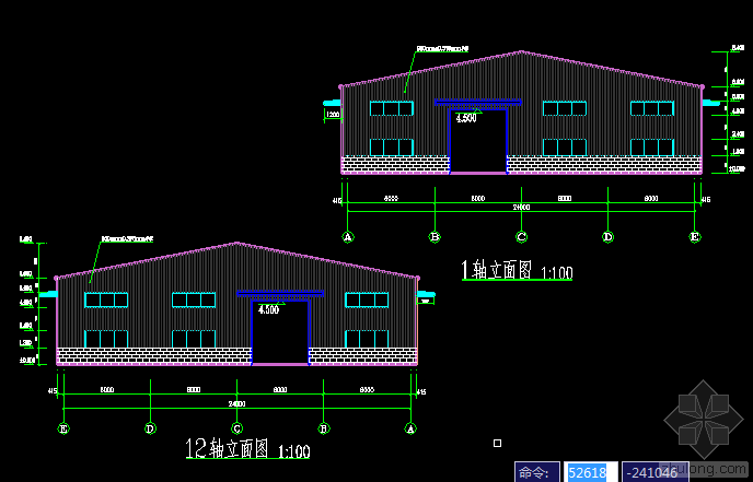 钢屋面检修钢爬梯dwg资料下载-24X66米单屋钢结构厂房.dwg