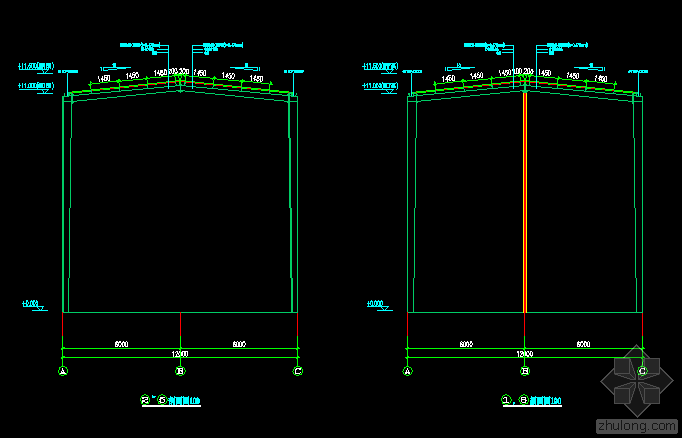 土木工程cad作业dwg资料下载-广西南宁12米跨度工程CAD.dwg