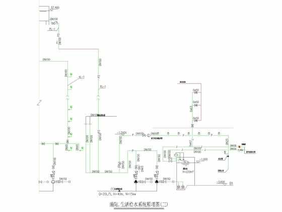 某市综合楼办公楼给排水设计图-消防,生活给水系统原理图(三).jpg