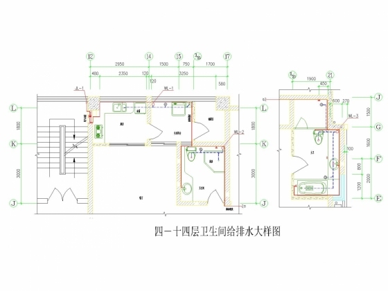 某市综合楼办公楼给排水设计图-四－十四层卫生间给排水大样图.jpg