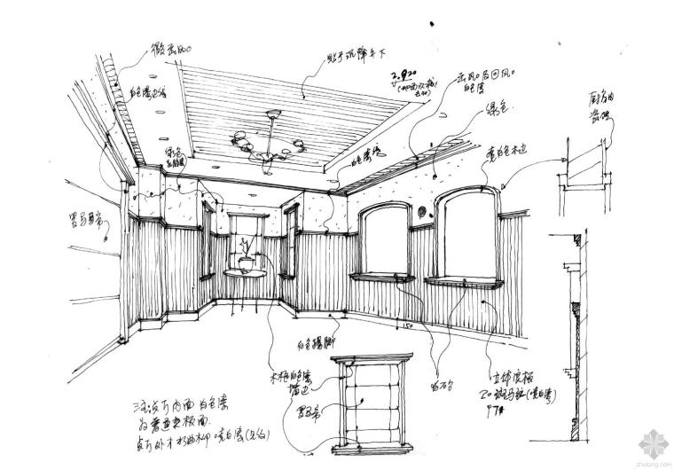 商业空间设计快题手绘图资料下载-现代欧式施工图附手绘图