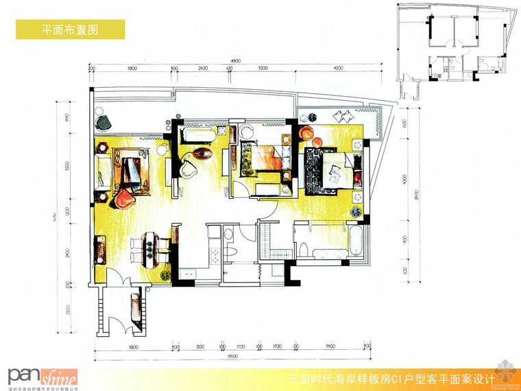 三亚海棠湾度假别墅A户型资料下载-李益中--三亚时代海岸C1户型样板间(黄色西班牙)