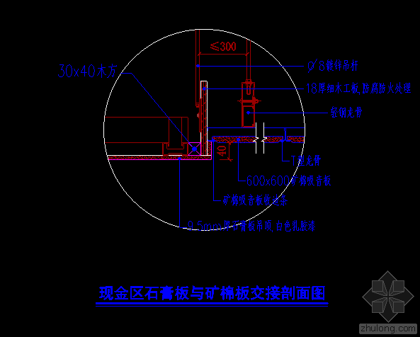 石膏板墙剖面图资料下载-石膏板与矿棉板交接剖面图