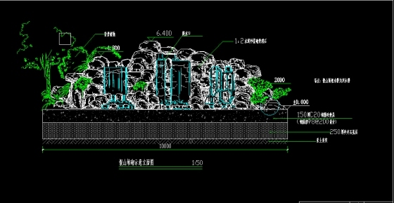 瀑布假山平面图资料下载-大型的假山瀑布CAD设计图纸
