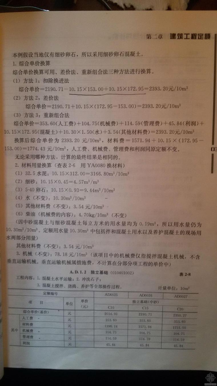 2014江苏计价定额土建资料下载-《建筑工程计量与计价》某定额换算例子看不太明白