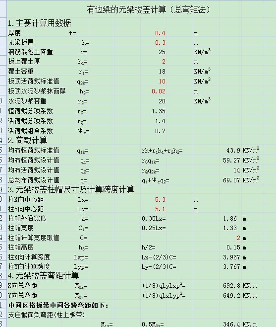 无梁楼盖结构计算资料下载-无梁楼盖计算表格