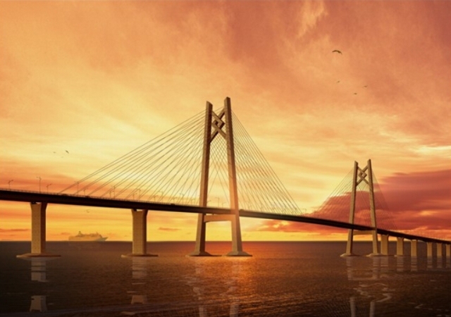 广珠城际珠海站钢结构封顶资料下载-港珠澳大桥青州航道桥施工现场图片（罕见组图）