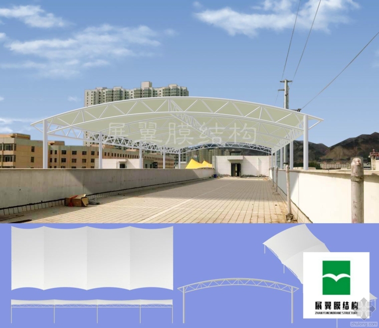 商业雨棚案例资料下载-天井膜结构屋顶阳雨棚设计