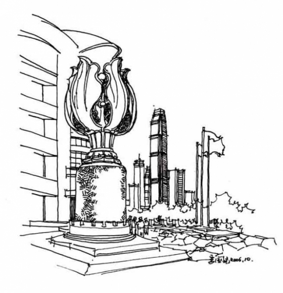 香港会展中心紫荆花:回忆起香港的回归祖国,纪念和警示.