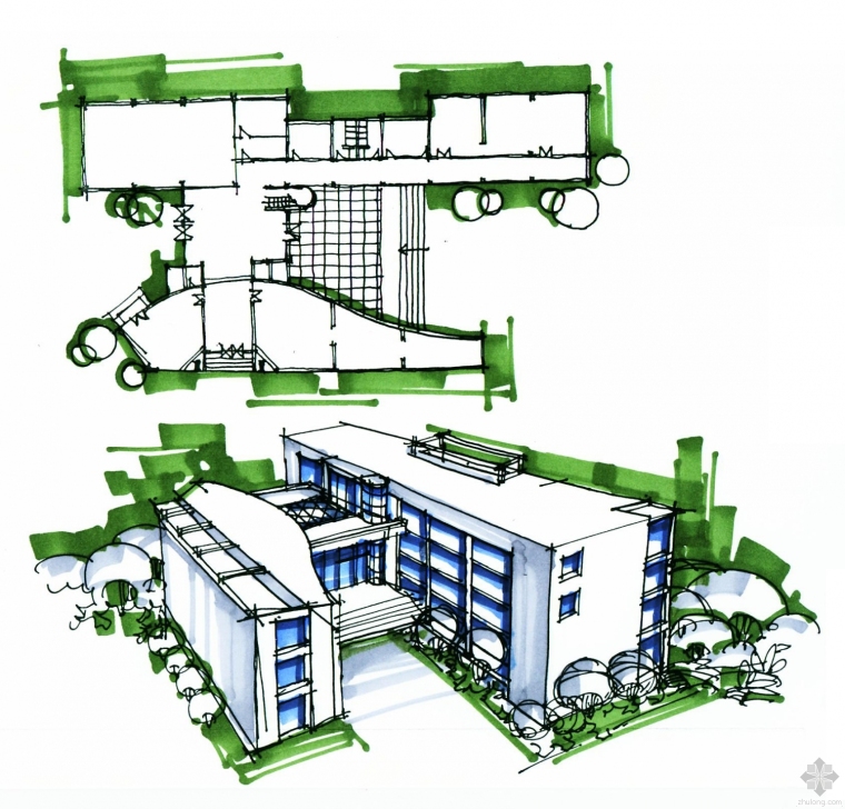 快题活动中心资料下载-建筑快题设计案例-培训中心快速设计