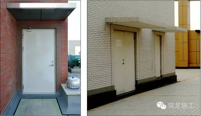 屋面门洞上方结构必须设有雨蓬,且必须与门洞居中,高度宜设在洞口上方