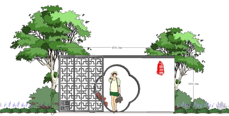 园林墙模型资料下载-景墙模型2