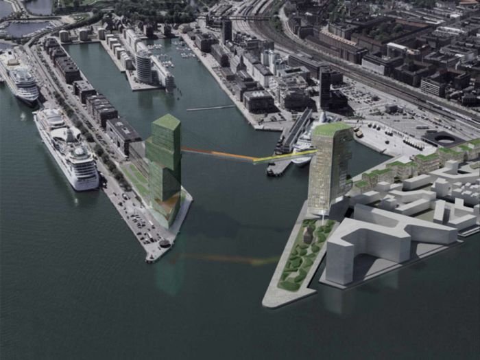 万科总部大楼资料下载-在哥本哈根 建筑师用一座桥将两幢摩天大楼连了起来