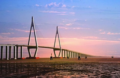 胶州湾跨海大桥施工图设计资料下载-总投资118亿世界级跨海大桥施工动画