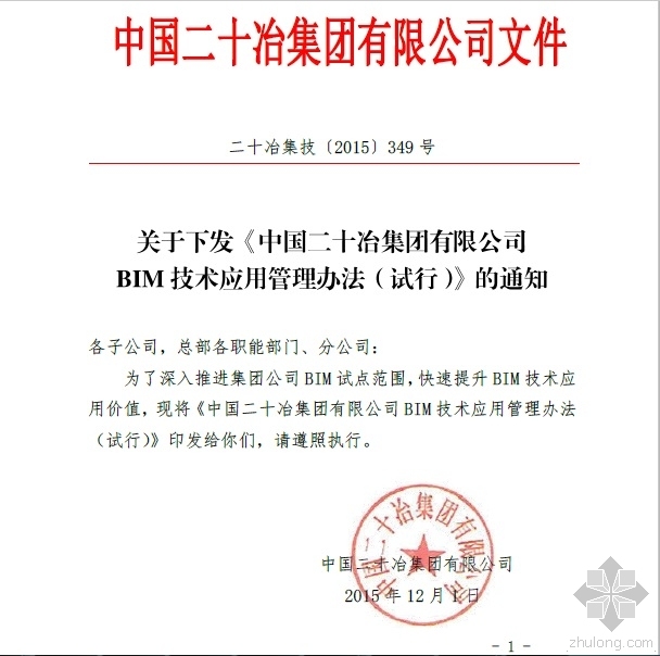 市政公司管理办法资料下载-中国二十冶集团有限公司BIM技术应用管理办法（试行）