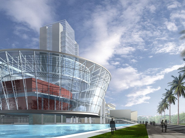 三点透视建筑效果图图资料下载-党校透视图