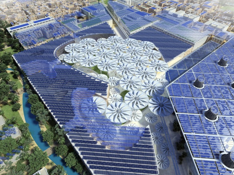 遮阳详图CAD资料下载-阿布扎比Masdar生态城市中心太阳能遮阳伞
