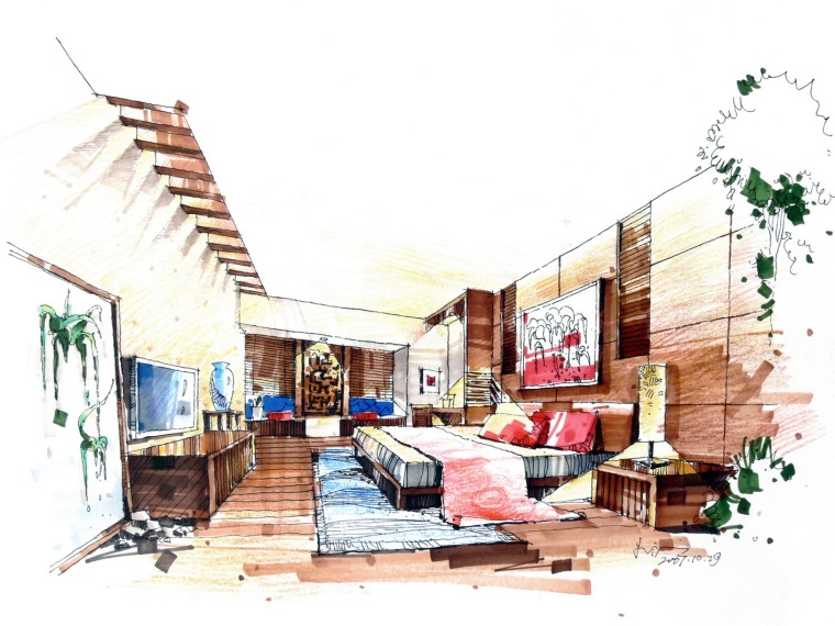 马克笔手绘家居资料下载-居室设计--2007年-手绘表现家居设计