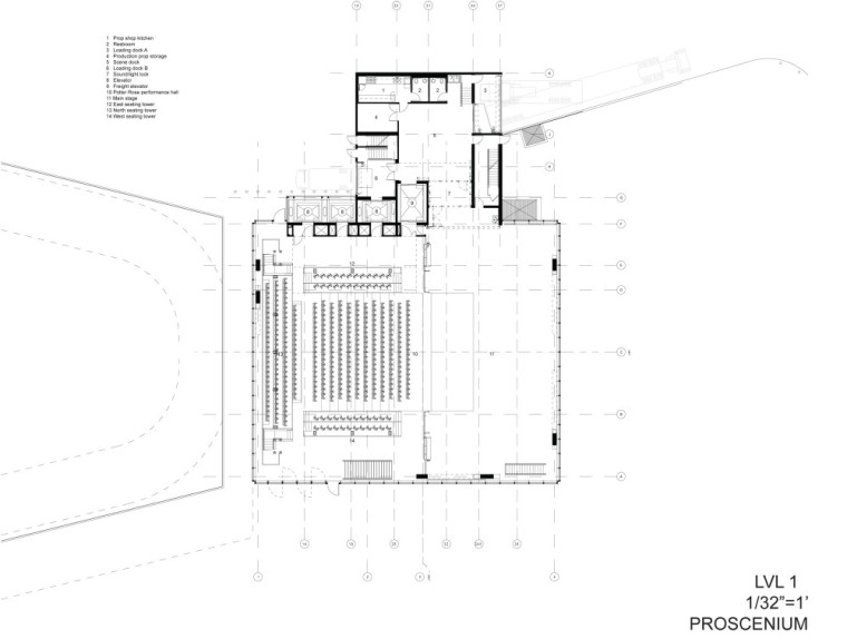 台口平面图 proscenium floor pl-迪和查尔斯•威利剧院第22张图片