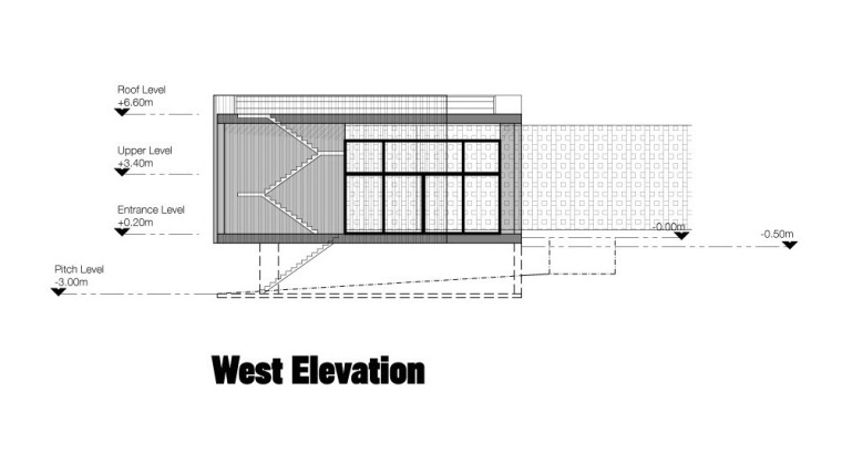 西立面图 west elevations-索韦托足球训练中心第24张图片