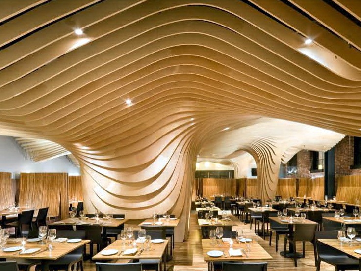 天花木板波浪造型资料下载-BanQ餐厅