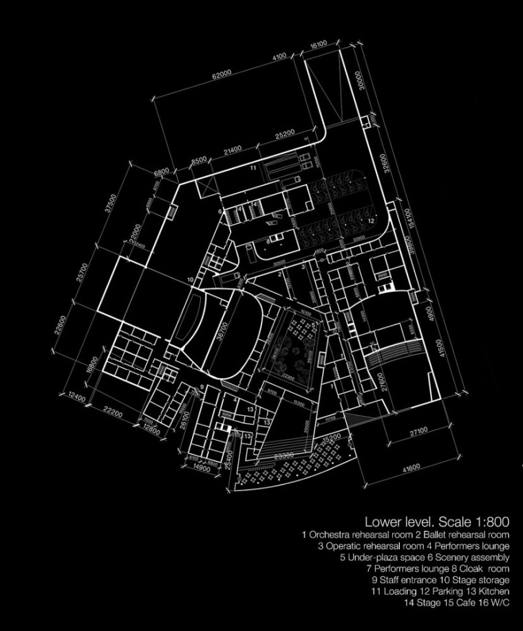 底层平面图 lower level plan-釜山歌剧院设计方案第6张图片