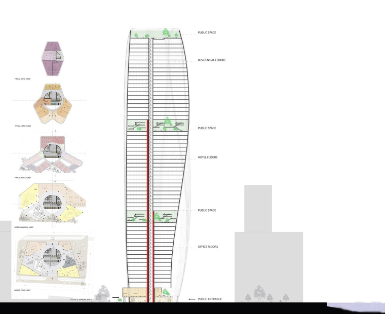美国泽西城垂直塔方案设计剖面图-美国泽西城垂直塔方案设计第13张图片