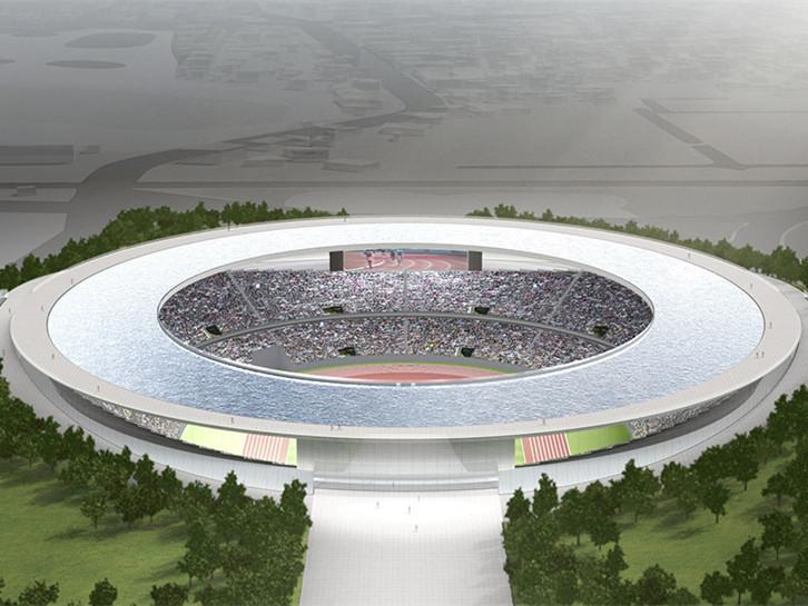 CAD圆形喷泉资料下载-日本奥林匹克体育场馆喷泉景观