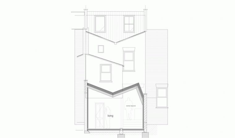 英国蝶状屋顶的住宅扩建剖面图-英国蝶状屋顶的住宅扩建第12张图片