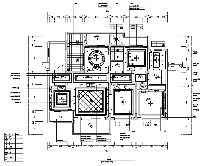 滨湖假日美式风格四居室住宅设计施工图（附效果图）-顶面布局图