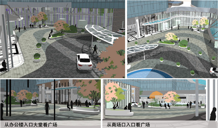 [上海]多元化商务区景观方案设计-广场花坛视角分析图