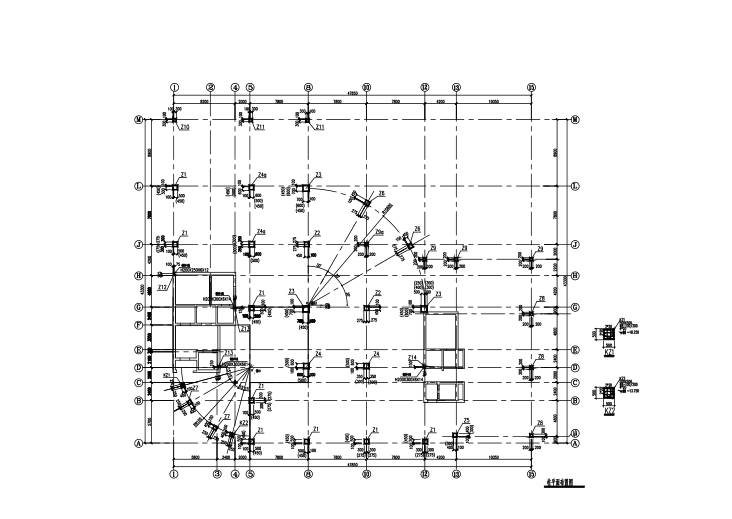 [重庆]27层钢框架-钢筋混凝土筒体混合结构酒店结构施工图（CAD、40张））-柱平面布置图