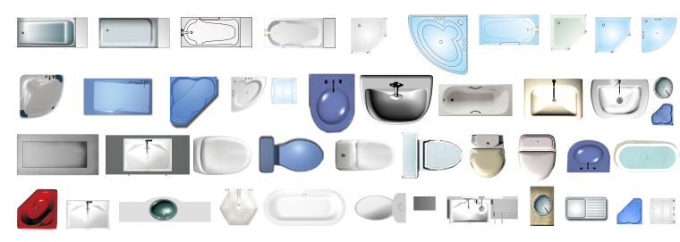 卫浴洁具PSD图块资料下载-室内设计常用PSD彩色平面图块—花卉电器、卫浴洁具PSD图块