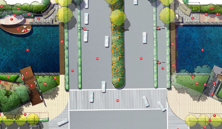 城市产业园道路景观绿化方案设计文本559页（附丰富效果图、细部图）-道路与桥梁交汇景观设计