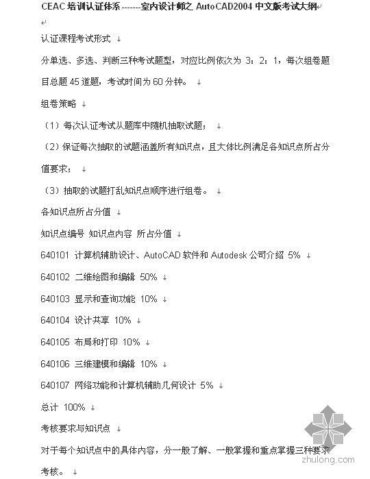 室内设计师考试茶馆图资料下载-室内设计师之AutoCAD2004中文版考试大纲
