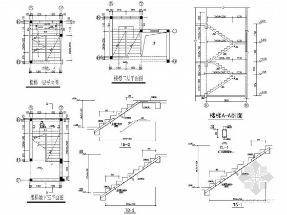 二层砌体结构坡屋面别墅结构施工图（桩基础）-楼梯详图 